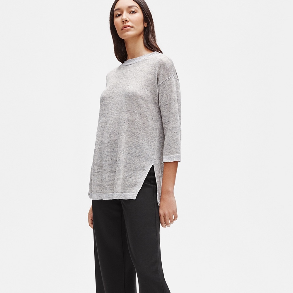 EILEEN FISHER ORGANIC LINEN MELANGE ROUND NECK TUNIC